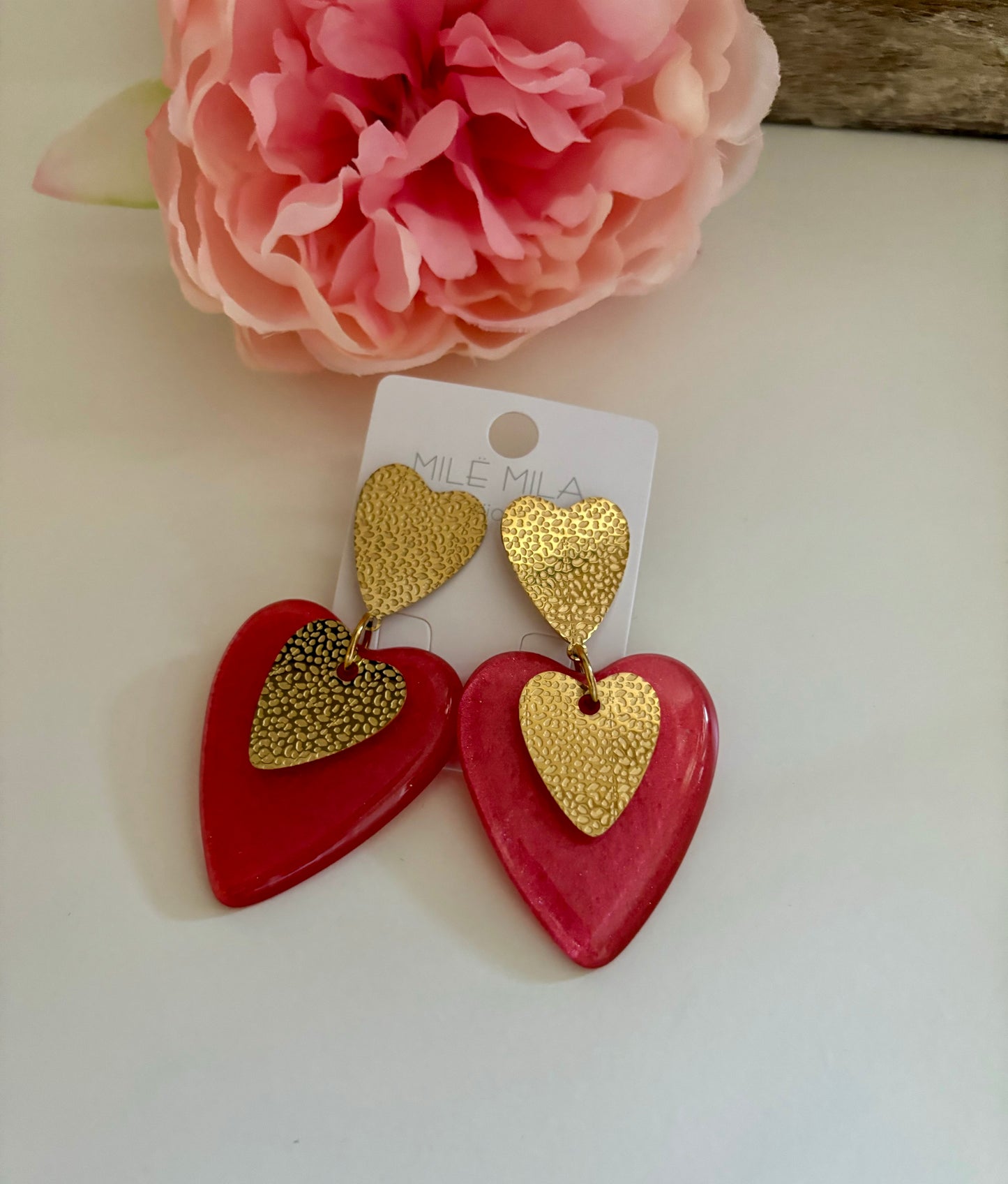 Boucles d’oreilles cœurs rouge