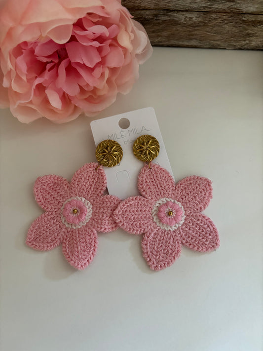 Boucles d’oreilles fleurs tricotées