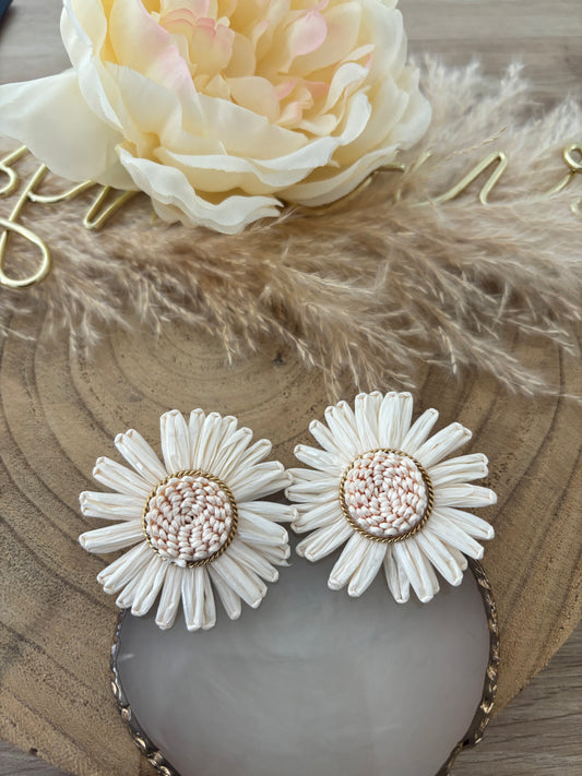 Boucles d’oreilles grosses fleurs blanches